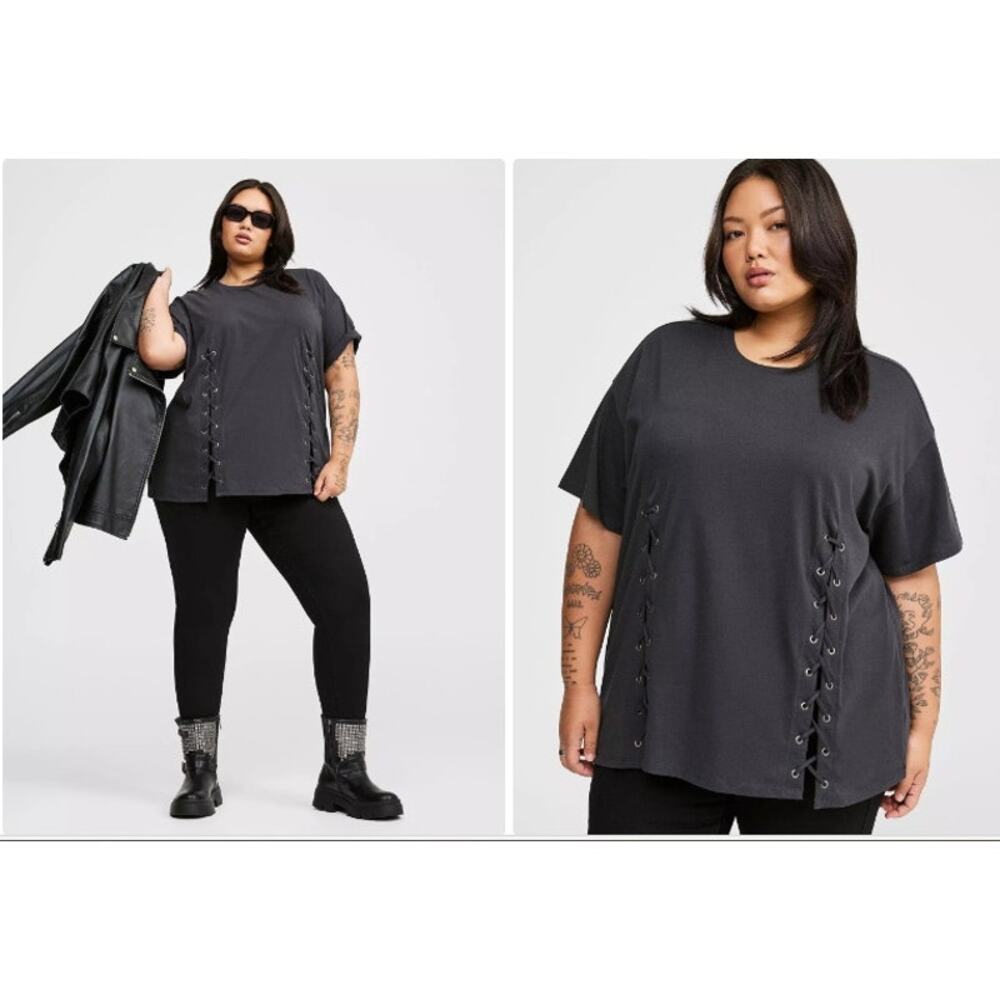 New‎ NWT Torrid Heritage Jersey Crew Neck Grommet Tee In Phantom Black Size 3